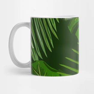 Tropical Green Leaves on Black Mug